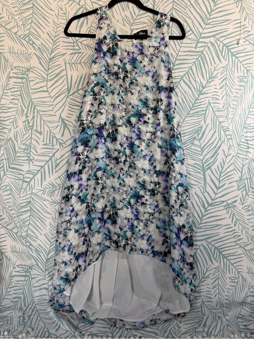 Sam Edelman Floral High-Low Dress in Blue, Teal & White